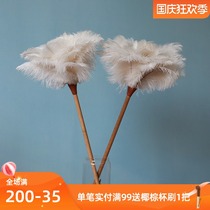 The original original white ostrich feather duster household long bamboo handle chicken feather Zen dust removal and dust cleaning artifact