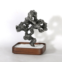 Jingchi aesthetic cast iron Taihu stone desk elegant equipment with black walnut tray white sand