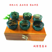 Jiuquan new Luminous Cup Qilian ink Jade tea set Gansu specialty mandarin duck Jade snake pattern Jade boutique two sets