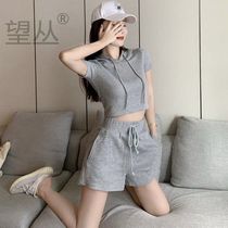 Casual sports suit womens 2021 summer wide leg shorts Short sleeve T-shirt Fitness yoga running suit two-piece set women