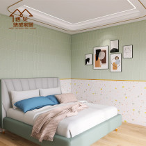 Geometric green bamboo and wood fiber integrated wallboard Imitation terrazzo wall skirt wallboard Bedroom restaurant gusset