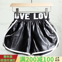 West Lake Pavilion (Xi) Autumn thin letter high waist leather wide leg casual shorts RX4I2