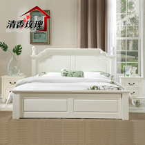 American bed Solid wood bed White wedding bed 1 5 meters modern simple master bedroom European double bed 1 8 meters Nordic bed