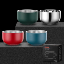 Japanese-style bowl stainless steel 304 eating household rice bowl Korean-style bowl double-layer instant noodle bowl canteen tableware bowl eating noodle bowl