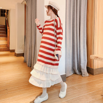 Pregnant women dress fashion mid - long - fashioned wave 2020 spring and autumn shirt tide knitted dress pregnant women dress