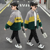 Broken Code Welfare Boy Thickened Coat Autumn Winter 2022 Han Edition Tide New Children Spring Autumn Season Ocean Air Thick Boy Spring