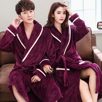 Autumn and winter flannel pajamas couples robe men and women coral velvet bathrobe robe plus size pajamas robe