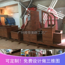 Shopping mall real estate villa outdoor anticorrosive wood flower box creative boat flower bed custom commercial space layout