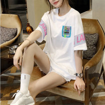 Foreign trade original single brand picked up the original white short-sleeved T-shirt women loose plus-size fashion medium and long model this year