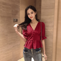 Korean Chiffon short-sleeved top womens summer white design sense short slim slim super fairy quality foreign style small shirt tide