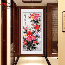 Peony figure Flower blooming rich decorative painting Lucky Feng Shui entrance decorative painting Chinese entrance hanging painting Chinese painting vertical print