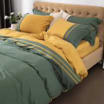 High-end American houndstooth brushed four-piece bed linen Cotton pure cotton simple style embroidery quilt cover bedding