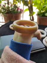 A Jingjia spot Hetian Jade Qinghai material boutique Wild nougou milk tea color osmanthus cake peace bracelet