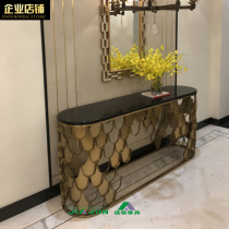 Post-modern stainless steel jazz white marble porch neoclassical fish scale design door hall cabinet sculpture table 5001