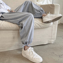 Spring and autumn pants male and Korean version trendy drawing rope bunches pants loose 100 hitch 90% Pants Tide Cards Casual Sports Wear Pants Thin