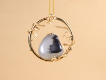 (Support re-inspection) Xishi Xinjiang Hetian Jade 18K gold inlaid blue and white seed pendant