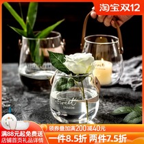 (Special area) Nordic leather handle glass vase hydroponic flower pot home creative ornaments