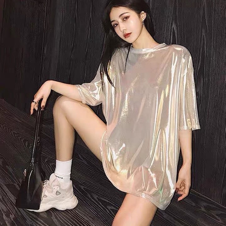 Trendy Brand 2026 Summer New Fashion ins Super Popular Short-Sleeve T-Shirt for Women, Versatile Loose Fit, Internet Celebrity Style, Reflective Top
