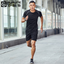 Sports suit mens summer running suit gym shorts ice silk two-piece set Dad quick-drying summer casual thin section