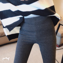 Velvet high stretch A96 blue elegant vertical stripes outside wearing leggings 19 autumn and winter thick version slim thin pants women