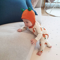 ins explosive spring and autumn Korean baby home suit set radish printing pajamas baby underwear pants with hat