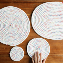 Blue Lotus colored cotton meal mat pot mat coaster creative hand woven insulation mat household ins round Northern Europe
