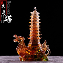  Dragon turtle Wenchang Tower Ancient glass home decoration Buddhist supplies Opening creative gifts Nine-story Wenchang Tower