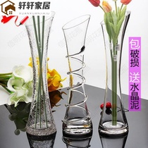 Brief FASHION GLASS SMALL FLOWER BOTTLE TABLE FLOWER INSERT SMALL MOUTH SLIM ROSE BOTTLE LIVING-ROOM DINING ROOM DECORATION PENDULUM