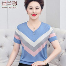 Mothers Day mother dress summer short sleeve T-shirt middle-aged womens ice silk sweater middle-aged shirt 40-50 years old