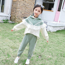 next sara girls sweater lace suit 2021 spring Korean version of the large child foreign-air suit two-piece set