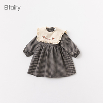 Elfairy girl law style one-piece dress princess grid doll skirt baby spring dress skirt baby skirt foreign air cotton