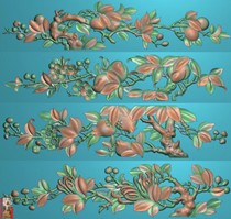 Four Seasons Flower Drawer Board Bergamot Magnolia Pomegranate Lychee Carving Figure jdp Relief Figure Gray-scale wood carving