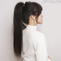  Light and fluffy ponytail wig Female long straight hair natural grab clip strap type High school long hair braids Small amount of grab clip type