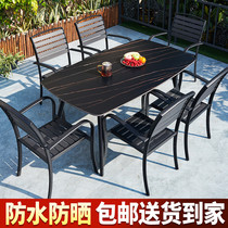 Outdoor table and chairs Courtyard Villa Garden Terrace Casual Open-air Plastic Wooden Chair Rockboard Table Outdoor Nordic Outside Pendulum Table and chairs
