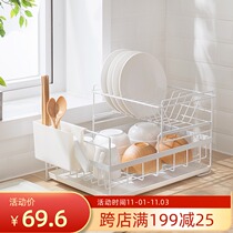 Nordic fashion double Bowl plate drain rack kitchen storage rack drying tableware box bowl chopsticks storage rack