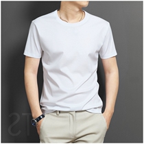 Short Sleeve T-shirt Men Pure White High-end Business Round Neck Loose Summer Men Joker Half Sleeve Solid Color base shirt Tide T