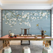 New Chinese hard bag TV background wall flower and bird mural 2019 custom bedside soft bag leather living room bedroom sofa