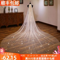 Champagne long tail Bride wedding veil trembles with sparkling Big Head gauze Net red Photo Veil