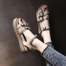 ins tide net red fairy wind sandals sandals women 2022 summer new thick bottom Roman pine pastry shoes student belt buckle womens shoes