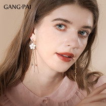 Silver pin temperament flower earrings long tassel suitable for round face earrings female retro French Net red port wind earrings