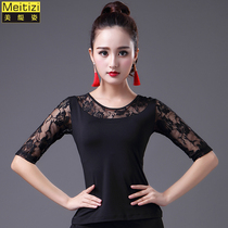 Spring and summer new Latin dance top female lace mid-sleeve dance modern national standard dance adult practice clothing ballroom dance clothing