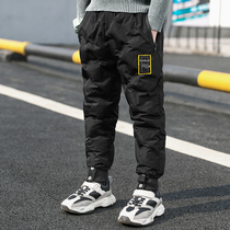 Childrens clothing boys cotton pants 2022 new middle and large childrens plus velvet warm down cotton pants casual boy thickening tide pants