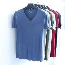 Spring and summer mens Modale No marks pure cotton sports short sleeves underwear V collar vest pure color big code T-shirt with bottom sweatshirt