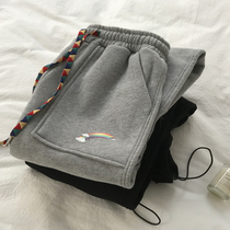 Plus velvet sweatpants womens loose outer wear straight tube toe pants 2021 autumn and winter New lamb velvet padded casual pants