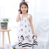 Girls pajamas summer thin 1 childrens nightgown 2 suspenders 3 middle and big Children 4 artificial cotton cotton cotton silk dress Princess