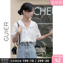 GUIER small frescoed doll collar short sleeve shirt female summer slim design sensation with a small crowd of blouses