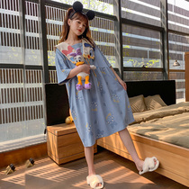 Nightdress women Summer cotton short sleeve thin cartoon princess style long pajamas cotton pregnant women Large size home wear