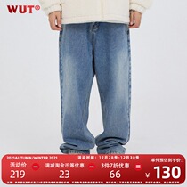 (WUT official store) winter series original design side horse wash gradient retro hanging jeans