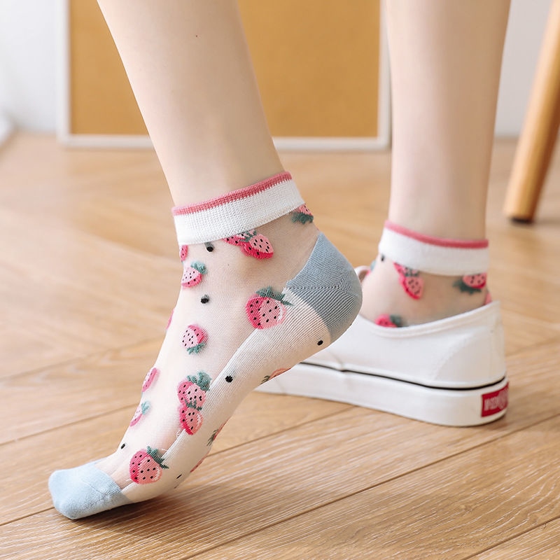 b The original spring and summer ultra-thin fruit cassette socks of honey peach invisible socks of crystal silk socks in the glass