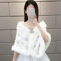 Bride wedding shawl winter cloak winter thick warm wedding dress woolen shawl winter outside autumn winter fur